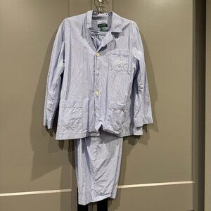 Ralph Lauren Blue Soft Cotton Stripe Pajama Lounge Set Preppy Cottage Romantic L